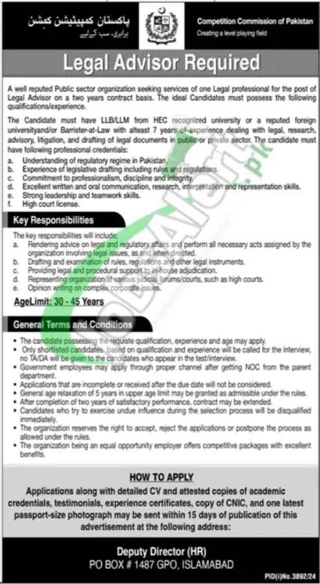 Competition Commission of Pakistan Jobs 2024