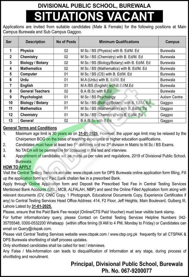 DPS Burewala Teachers Jobs 2025